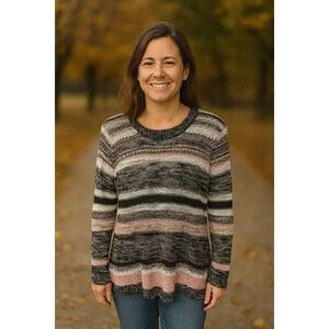 Bobbie Brooks Women Medium Multicolor Stripe Knit Long Sleeve Black Sweater